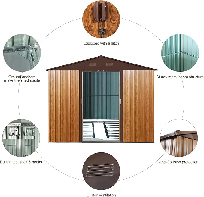 KEIKI 8x10 FT Outdoor Metal Storage Shed with Peaked Roof,Vents and Lockable Door for Garden Yard
