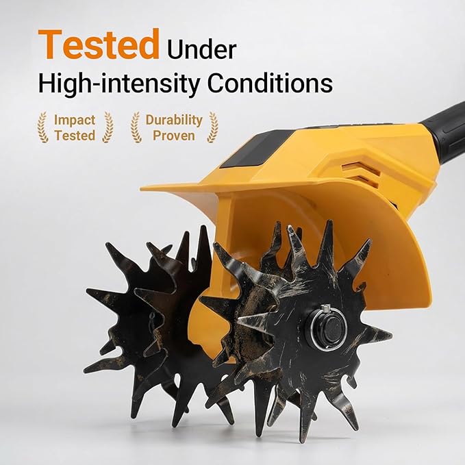 Brushless Tiller Cultivator Compatible with Dewalt 20V Battery(Tool Only), 8.9In Tilling Width and 7.1In Depth Cordless Electric Garden Tiller, Battery Powered Rototiller for Lawn/Gardening
