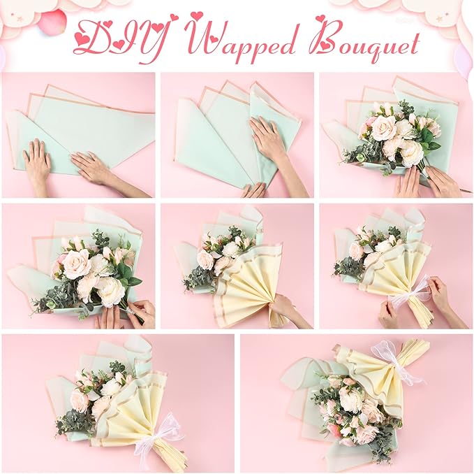 Fainne 100 Sheet Flower Wrapping Paper Bouquets Floral Wrapping Paper Bulk Waterproof Korean Florist Bouquet Supplies Gift for Mother's Day Graduation Wedding, 22.8x22.8 Inch, 5 Colors(Cute Colors)