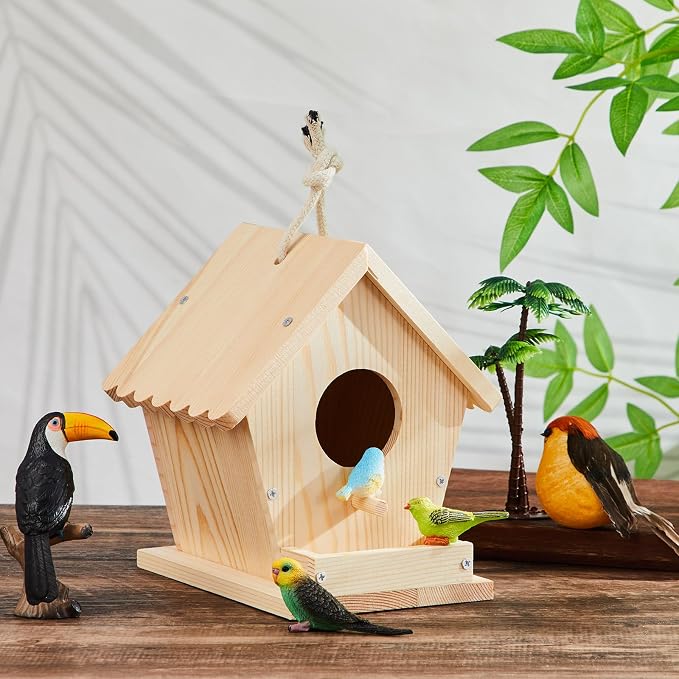 Juexica 2 Pack DIY Birdhouse Kits for Kids Ages 6+ Build and Paint Wooden Bird House Arts and Craft Project with Paint Strips Brushes for Boy Girl Adult Classroom Indoor Outdoor Crafts (Rotundity)