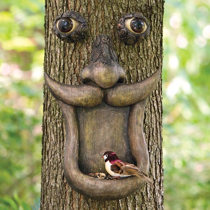 Bits and Pieces - Tree Face Bird Feeder - Yard Decorations - Whimsical Tree Hugger Sculpture - Indoor/Outdoor Decoration - Garden Peeker Yard Art