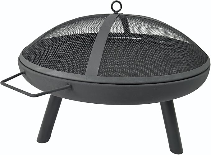 23inch Portable Fire Pit with Fire Poker and Spark Screen, 2 in 1 Small Round Outdoor Fireplace for Outside Heating, Bonfire Party, Camping, Backyard, Patio, Garden, RV Trip