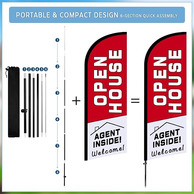Open House Signs Kit (45 Pcs), 1 Pack Open House Flag, 9 Pack Open House Signs for Real Estate, Double Sided Directional Arrows Sign with Stakes and 24 Balloons for Real Estate Agents Supplies