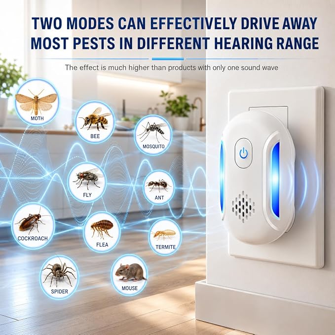 Ultrasonic Pest Indoor Repeller, Repellent for Mouse, Rats, Roaches, Ants, Spiders, Bugs, Plug-in Home Device, 2 Mode Switching (6 Pack)