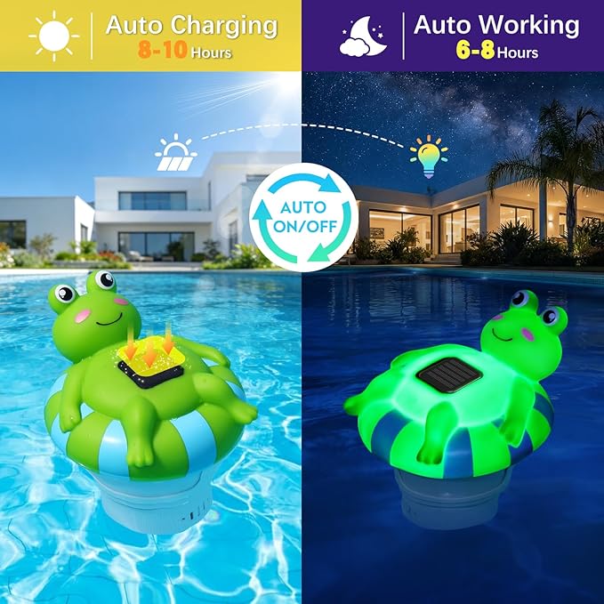 Pool Chlorine Floater for 3 Inch Tablets, Solar Frog Chlorine Tablet Floater with Adjustable Release, Glow in Dark, Large Capacity Floating Chlorine Dispenser for Pool, Hot Tub, Spa (White)