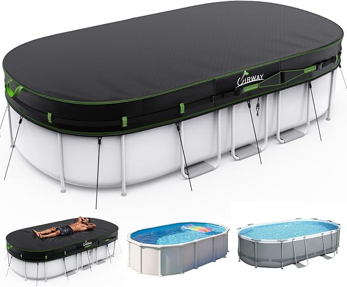 UIRWAY 500D Pool Cover 15x30FT Oval [2026 Upgraded Heavy Duty Fabric] Solar Pool Covers for Above Ground Pools, Swimming Pool Covers Including Windproof Straps and Luminous Ground, UV Resistant