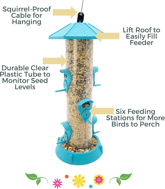 North States Village Collection - 2-in-1 Hinged-Port Birdfeeder Fiesta Blue: Hanging Bird Feeder for Outdoors, Holds 1.75 Pounds of Seed