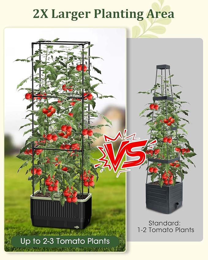 Self Watering Tomato Planter with Trellis, Rectangular Tomato Cages Trellis for Raised Garden Bed, Tomato Planters Box for Garden Pots Patio Indoor Outdoor (Rectangular, 1PC)