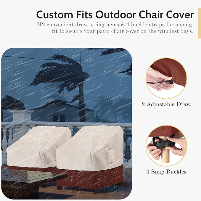 COSFLY Patio Furniture Covers 2 Pack, 600D Waterproof Outdoor Chair Covers for Deep Chairs, All-Weather UV Resistant Protection with Adjustable Straps & Air Vents, Fits up to 29" W x 30" D x 36" H