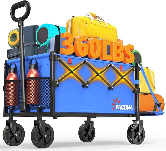 Yozoia 360LBS Heavy-Duty Wagons Carts Foldable 120L Collapsible Wagon Cart with Wheels and Tailgate, Folding Utility Wagon Carts for Groceries, Outdoor Camping, Shopping, Beach, Garden