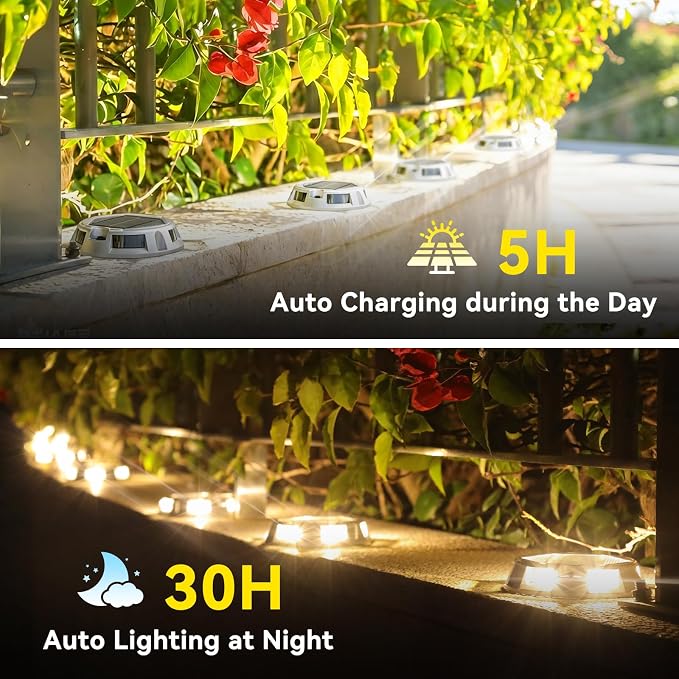AGPTEK Round 12 Modes 9 in 1 Solar Driveway Lights with Remote Control 12 Pack-30H Runtime, IP67 Waterproof, 3-Ton Load Capacity, RGB Color Changing Outdoor Lights for Patio, Garden, Deck, Dock, Step