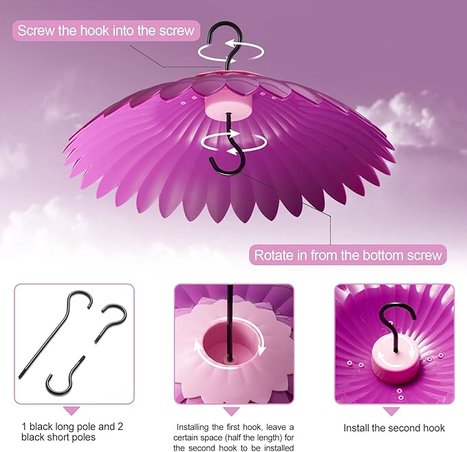 Beserie Baffle for Bird Feeder Cover With 3 Hooks - Suitable for Hummingbird and Wild Bird Feeders, Built-in Moat, Protective Hanging Cover, 14 Inches (Deep Purple)