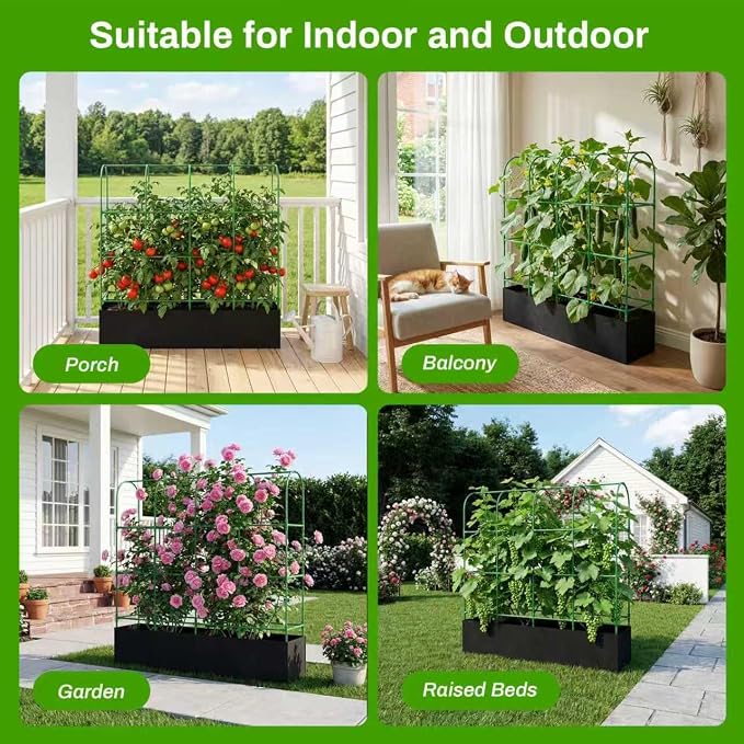 66"×64"×16.5" Cucumber Trellis with Grow Bag, Trellis for Climbing Plants Outdoor,U-Shape Reusable Metal Garden Arch Trellis with Net, for Fruit Flower Support for Pea, Grape Vine Type Plants