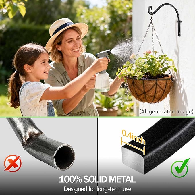 Qiang Ni Outdoor Bird Feeder Hanger Hooks: 12-Inch 50Lbs Wall Hanging Plant Bracket Indoor - 2 Pieces Plant Hooks for Hanging Flower Baskets