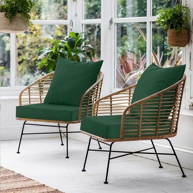 Favoyard Outdoor Patio Seat Cushion Set, 24x24 Inch, Water & Fade Resistant | Removable Cover Patio Furniture Cushion, Deep Seat & Back Cushion, Tie Straps Pads for Chair, Sofa, Couch, Dark Green