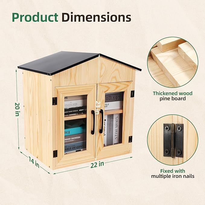 Outdoor Library Outdoor Book Box Storage Small Wooden Cabinet Little Literature Box for Neighborhoods Community and Schools Sharing Books, Flyers, Newspapers