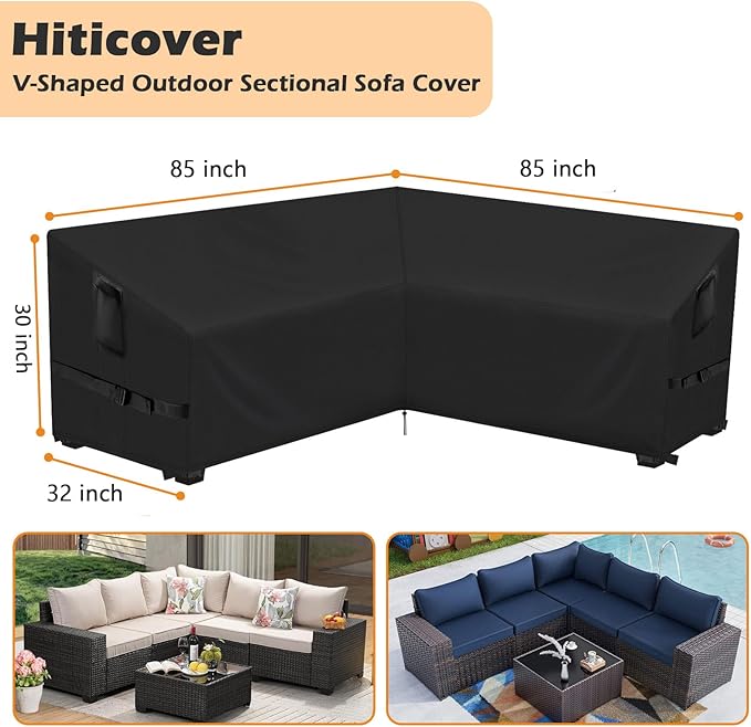 Outdoor V-Shaped Sectional Sofa Cover fit 85" x 85", 84" x 84", 83" x 83" L-Shaped Sofa, Waterproof Patio Couch Covers Outdoor Furniture Covers for Winter, 85"L x 32"W x 30"H