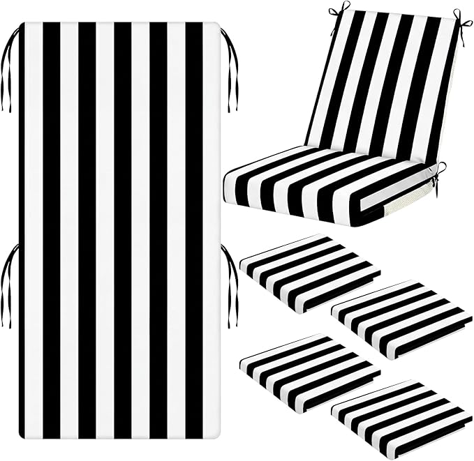 Tudomro 4 Pcs Outdoor High Back Chair Cushion Covers (Not Includes Cushion) Waterproof Patio Replacement Rocking Chair Slipcover Seat Pad Cover with Tie for Furniture (Black and White,44'' X 21'')