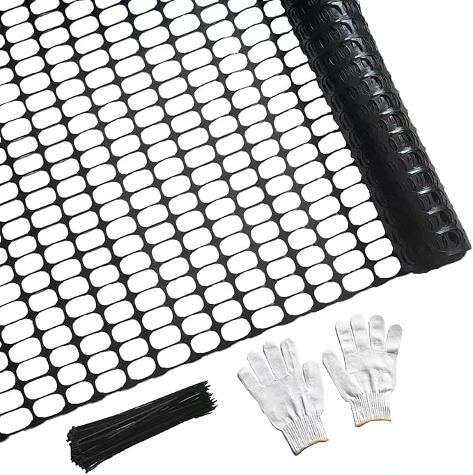PotatoLife Plastic Mesh Fence Safety Fence, Extra Strength 4'x50' Roll with 100 Zip Ties, Resuable Temporary Netting for Garden Fencing, Construction, Snow Fencing, Animal Barrier, Poultry, Deer, Dog