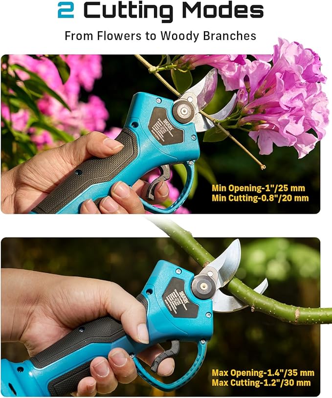 SEESII Electric Pruning Shears for Garden: 1.4" Cutting Cordless Power Pruner, 2 * 2000mAh Batteries, Brushless Motor, Extra SK5 Blade, 2 Modes Battery Powered Branch Cutter for Tree Trimming