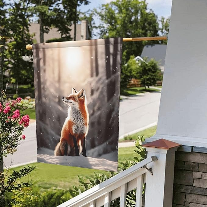 Delerain Red Fox Winter Garden Flag, 12.5 x 18 Inch Double Sided Design Weather Resistant Indoor & Outdoor Decoration Small Banner for Home Yard Lawn Patio Office