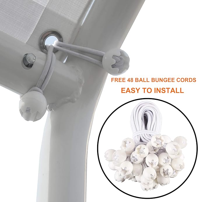 Thanaddo 10 x 20 Ft Carport Replacement Canopy Cover Garage Top Tent Shelter Tarp with Free 44 Ball Bungee Cords,White(Only Cover, Frame Not Include) (10x20 White)