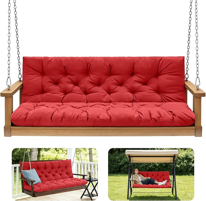 Porch Swing Cushions,Outdoor Cushions 3 Seater Replacement with Backrest, Waterproof Thickened Bench Cushion with Ties for Porch, Patio,Outdoor, Backyard and Garden (Red 40 * 40 in)