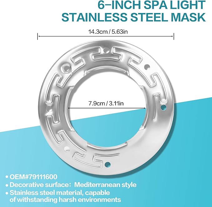 6 Inch Spa Light Maintenance Kit Replacement Parts - Includes #79111600 Fixing Clamp, #79108600 Sealing Ring & #79210400 Stainless Steel Face Ring - Compatible with 6" Inground Pool Lights