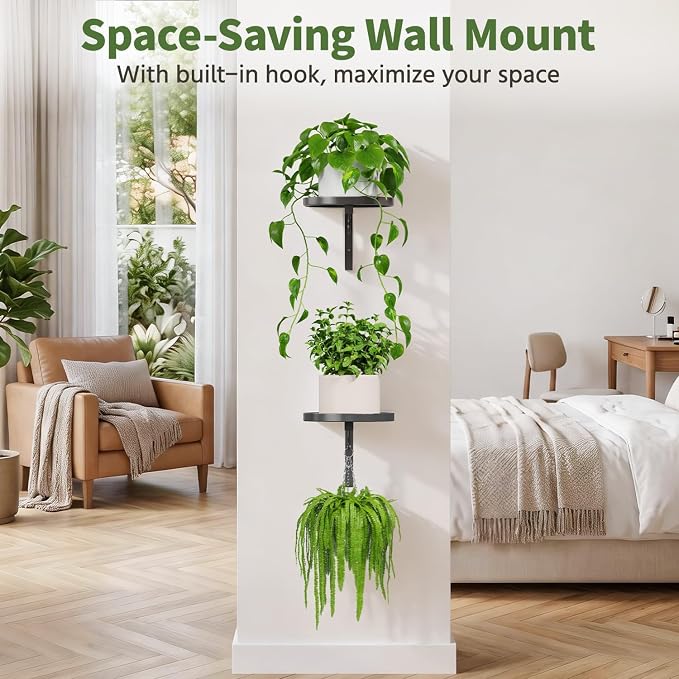 LASZOLA Plant Hangers Holder Wall Mounted Indoor, Metal Window Plant Shelves, 2Pcs Modern Floating Flower Display Stand with 2 Hooks for Outdoor Kitchen Bathroom Decor, Black