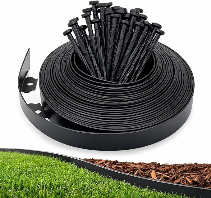 Gardzen 1.5" x 60' Landscape Edging Kit, Garden Edging Coil Comes with 60 Pcs Spikes, No Dig Lawn Border Design