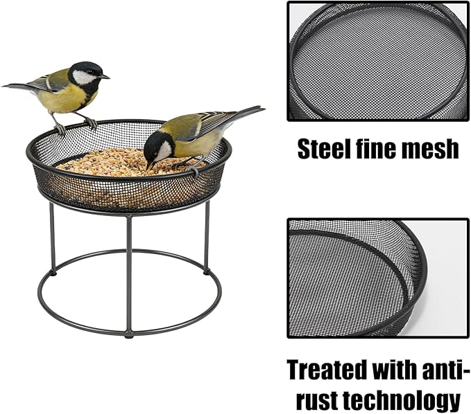 2 Pcs Ground Bird Feeder, Metal Mesh Round Birds Seed Feeder Tray Mesh Tray Outdoor Accessory
