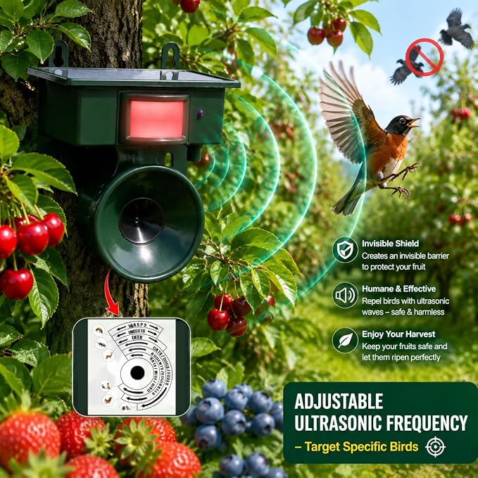 2026 Solar Ultrasonic Bird Repellent Devices Outdoor,Best Bird Deterrent for Pool,Pigeon Repellent for Balcony,Keep Crows Sparrows Starlings Out of Fruit Trees,Swimming Pool,Patio,Roof