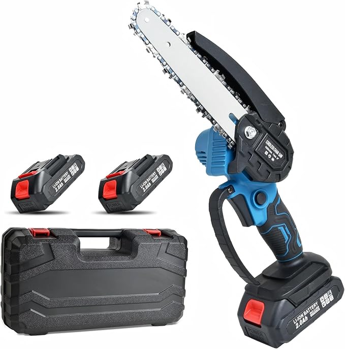 Mini Chainsaw 6-Inch,Portable Electric Cordless Chainsaw, Handheld Pruning Shears Chain Saw for Tree Branches with 2 Batteries and Carrying Case