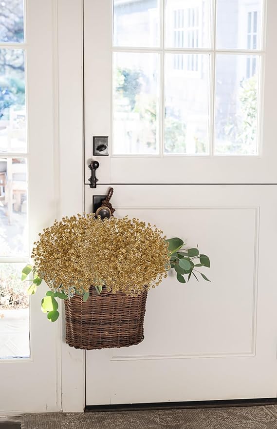 Baby's Breath Artificial Flowers Bulk 10 Pack (30pcs) Faux Baby Breath Plastic Flower Fake Gypsophila Flower Arrangement for Crafts Fake Flowers Bouquet for Wedding Centerpieces Gold Baby Breath