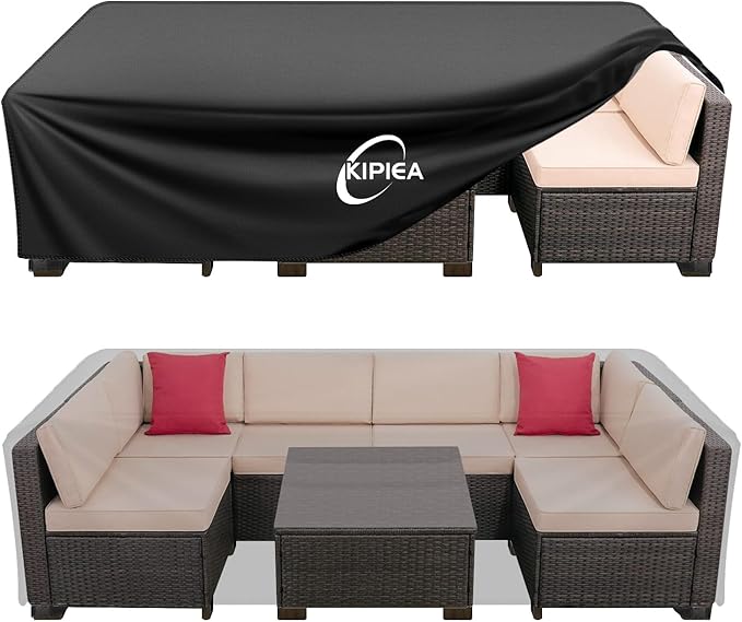 Kipiea Outdoor Furniture Covers Waterproof, 420D Heavy-Duty Patio Furniture Set Covers, No Tears Anti UV No Fading (89" L×89" W×28" H)