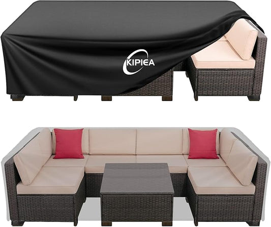 Kipiea Patio Furniture Covers Waterproof Winter, Heavy-Duty Outdoor Furniture Set Covers for Table Chairs, Anti-UV, No Tears or Fading (90" L x 64" W x 28" H)
