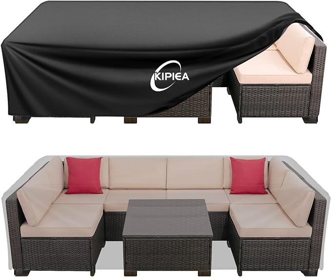 Kipiea Outdoor Furniture Covers Waterproof, 420D Heavy-Duty Patio Furniture Set Covers, No Tears Anti UV No Fading (90" L x 60" W x 28" H)