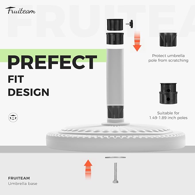 FRUITEAM 33-lbs Round Patio Umbrella Base Pre-Filled Umbrella Stand 15" Sun-Flower-Pattern Heavy Duty Market Umbrella Base Stand for Patio, Outdoor, Swimming Pool, White