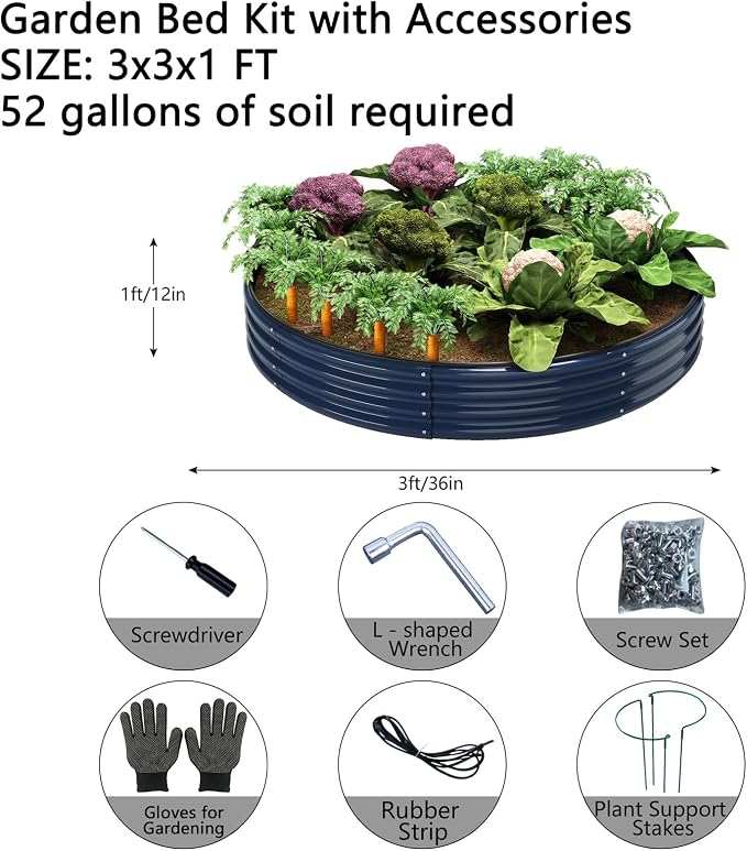 ZFHgarden Galvanized Metal Planter Raised Garden Bed Kit for Gardening Outdoor Garden Box Raised Flower Bed 2PC Blue 3X3X1FT