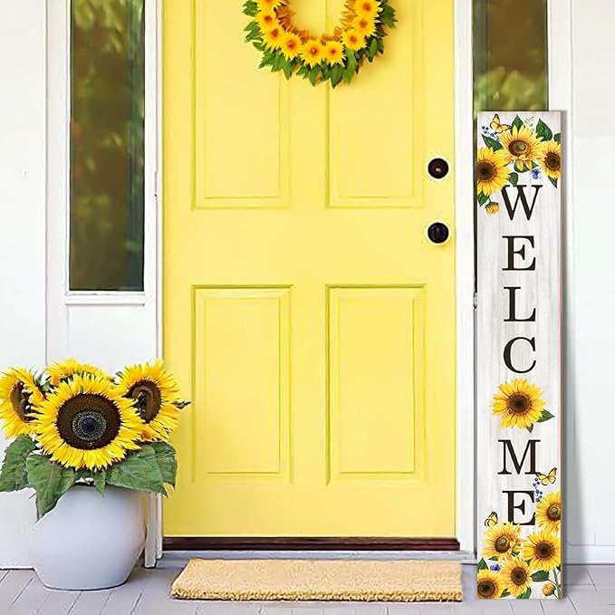 Sunflower Porch Sign Welcome Sign For Front Porch Summer Sunflowers Home Decor Sunshine Welcome Sign for Indoor Outdoor Garden Wooden Vertical Sign For Patio Front Door Porch Wall Yard