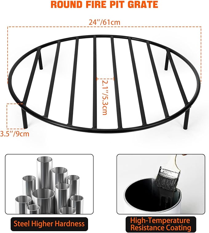 onlyfire Round Fire Pit Grate with 4 Legs for Outdoor Campfire Grill Cooking, 24 Inch