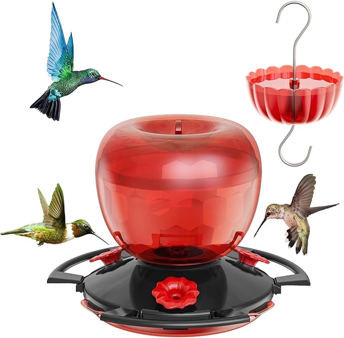 Hummingbird Feeders for Outdoors with Ant Moat, 10 oz Hanging Nectar Feeder, Decorative Light-Reflective Design, Leak-Resistant, Easy to Fill & Clean