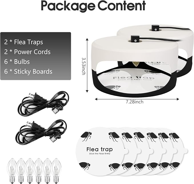 2 Pack Flea Traps for Inside Your Home, Indoor Flea Light, Bed Bug Killer with 6 Sticky Pads & 6 Light Bulb, Odorless Natural Insect Infestation Treatment Trap for Kid Pet