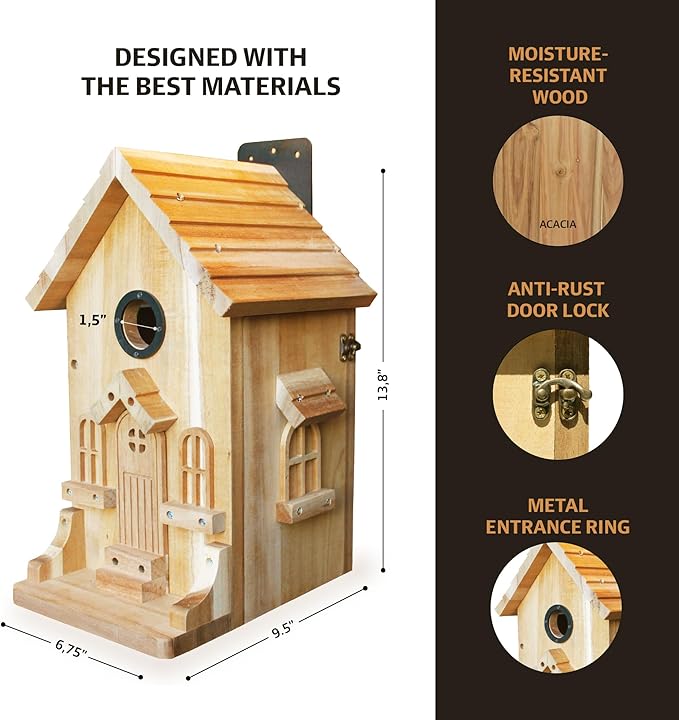 Premium Wooden Bird House Kit – DIY Bluebird Nesting Box with 1.5 Inch Entrance, Outdoor Birdhouse Kits for Adults and Kids, Nature Craft for Garden, Backyard or Patio Projects