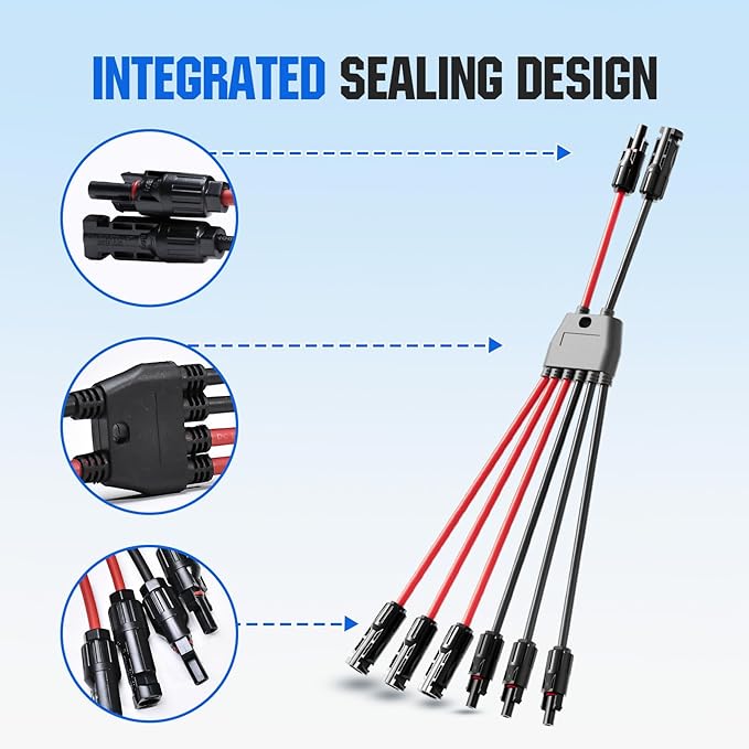 ECO-WORTHY Integrated Solar Connector 2-6 Y Branch Parallel PV Adapter Cable Wire Plug Tool Kit for Solar Panel(M/FFF+F/MMM)