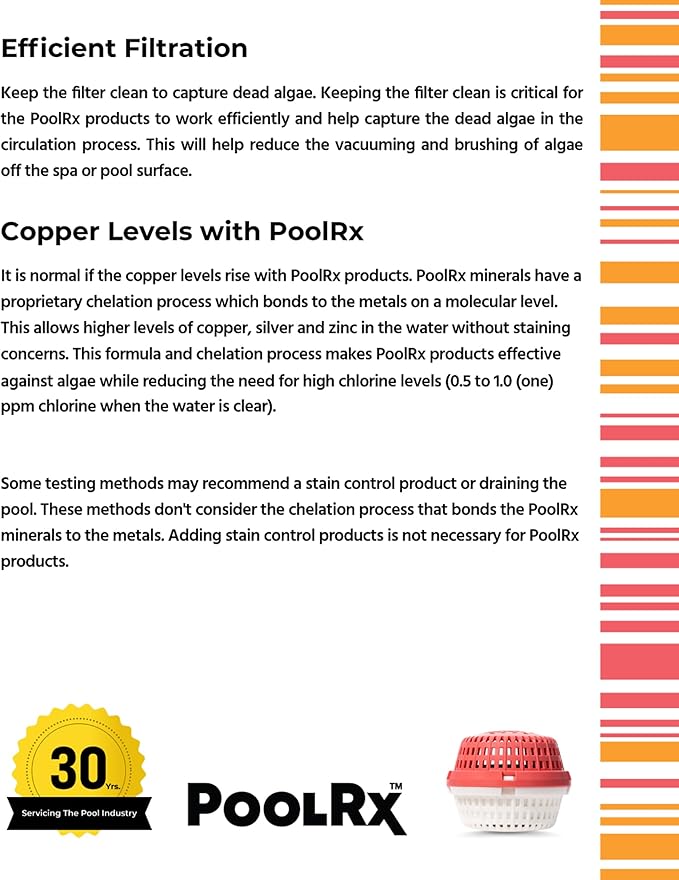 PoolRx+ Mineral Algaecide Unit, up to 6-Month Algae Control, for 2.5K-5K gallons, Red & White, New Formula with Silver.