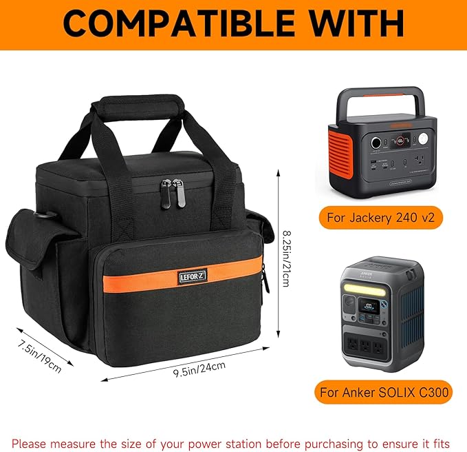 LEFOR·Z Carrying Case Compatible with Jackery Explorer 240 v2/300/Anker Solix C300, Portable Power Station Travel Storage Bag with Multiple Pockets for Charging Cable and Accessories(Bag Only)