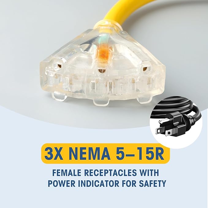 GOMEN 12 Inch 30 Amp to 110 Adapter, 3 Prong 30 Amp to 15 A Generator Adapter Power Cord with Twist Lock, 10 Gauge STW, NEMA L5-30P Male to 3X 5-15R Female with Lighted End, 1 FT