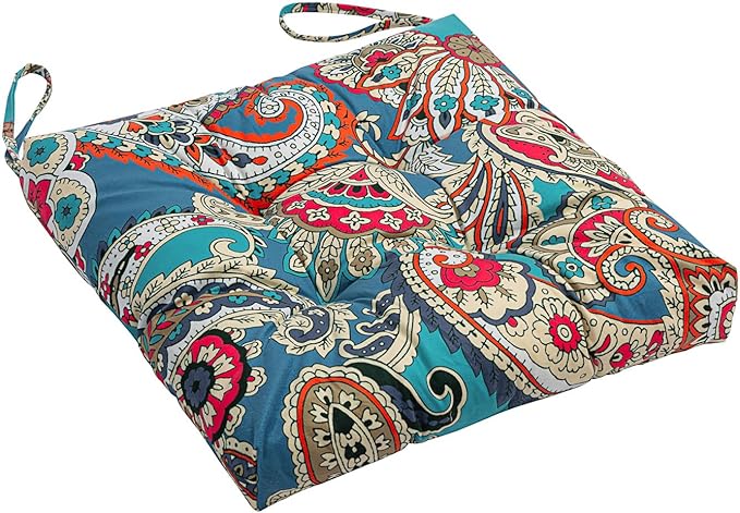 2-Pack Outdoor/Indoor Wicker Patio Seat Cushion Pad with Ties - Dining Chair Cushion, 17" x 17" (Blue Trumpet Flowers)