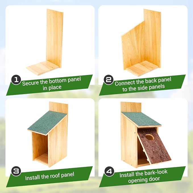 Yaocom 22.8 x 14.6 x 11.0 Inch Wooden Duck Nesting Box with Bark Door Asphalt Roof Waterproof Camouflage Duck House for Outside Tree Wall & Pole Installation